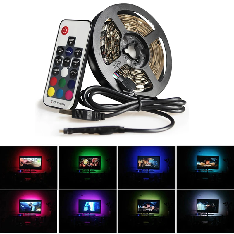 HKZZI 5V USB Светодиодная лента RGB 17 клавиш 0.5M 1M 2M 3M гибкая домашнее украшение RF пульт