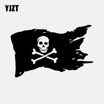 

YJZT 14.2CM*9CM Pirate Flag Vinyl Decal Skull Bones Cross Ship Car Sticker Decor Black/Silver C3-1836