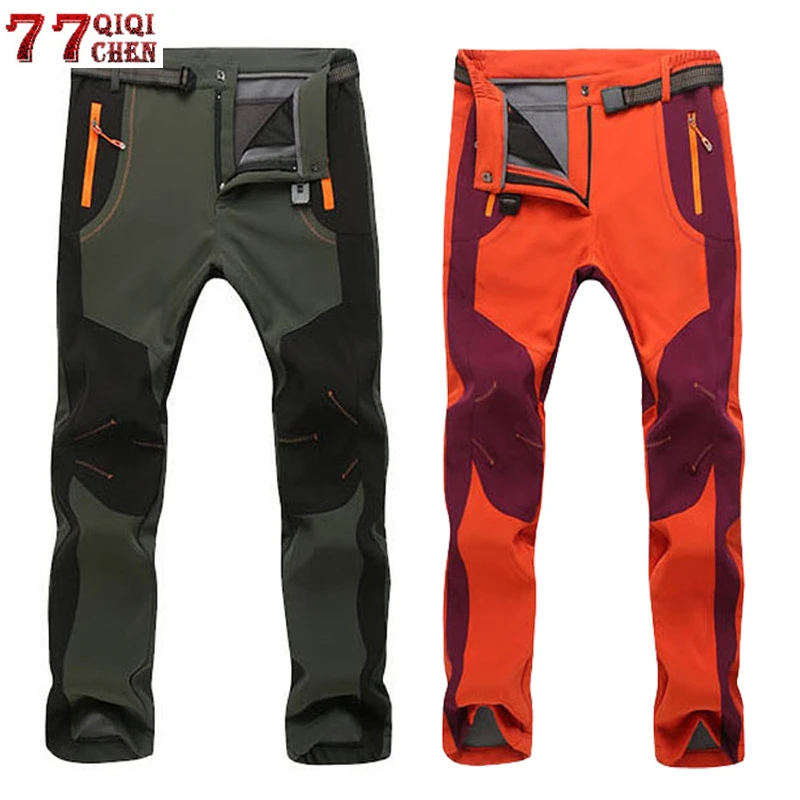 

5XL Men's Warm Winter Snow Cargo Pants Women Soft Shell Fleece Lining Waterproof Tactical Trousers Male Stretch Casual Work Pant