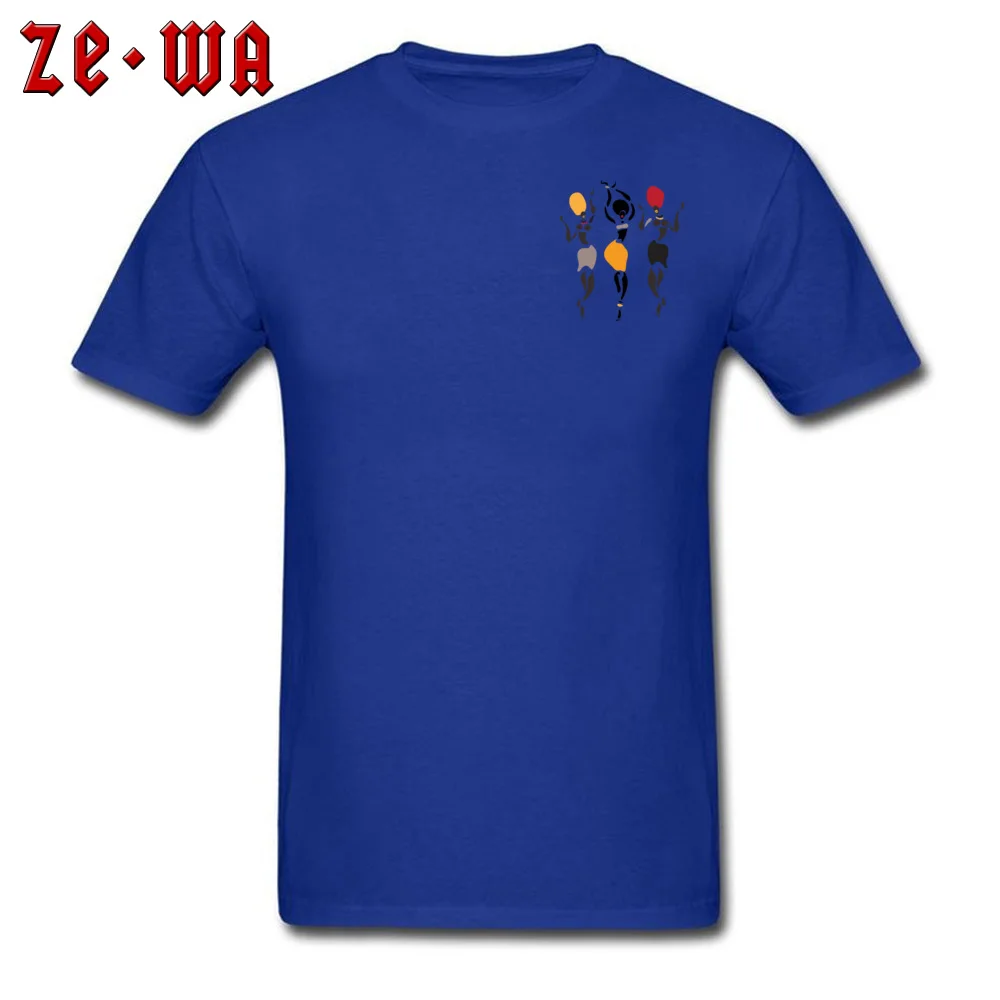 African dancers silhouette Men Discount Tops Shirt Round Neck April FOOL DAY Pure Cotton Tshirts Printed Short Sleeve Tee-Shirt African dancers silhouette Chest blue