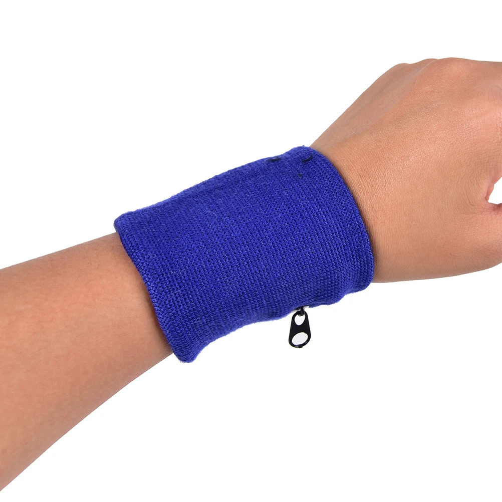 Running Badminton Sweatband Wrist Arm Band Bag With Pocket Gym Fitness
