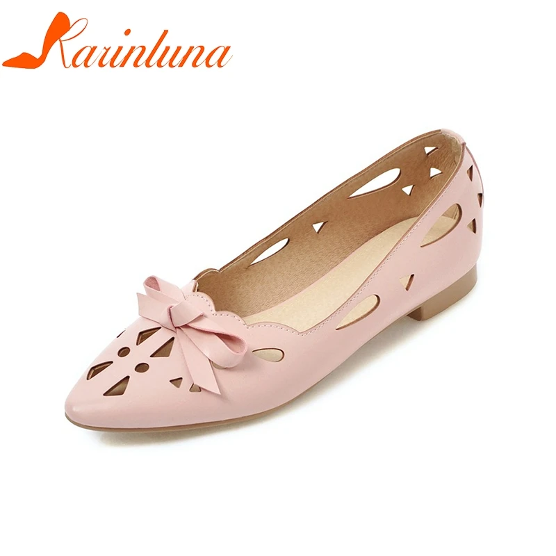

KARINLUNA 2018 New Bowtie Woman Flat Shoes Woman Pointed Toe Shallow Large Size 31-43 Slip On Casual Woman Shoes