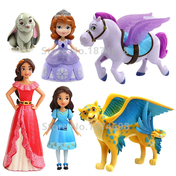 

Sofia the First Sofia Elena of Avalor Princess With Animals Clover Minimus Skylar Set of 6 Mini PVC Figure Doll Kids Toys Gifts