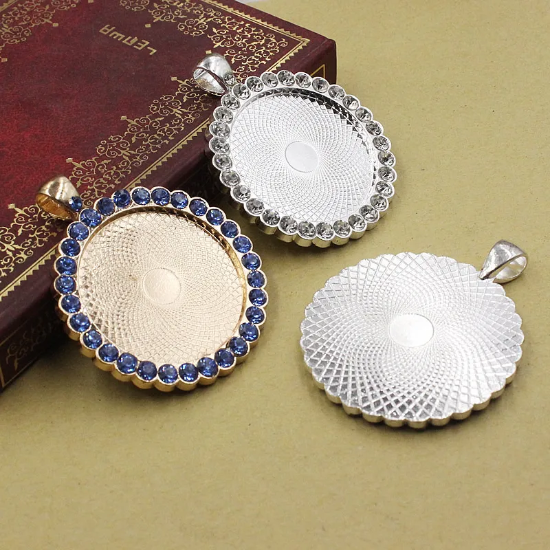 

Fit 30mm Round Pendant blank with rhinestones Metal filled Frame bezel Settings tray 10pcs/lot K05384