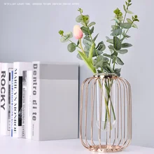 Стеклянная Роскошная золотая железная художественная ваза в скандинавском стиле, ваза в форме фонаря, тестовая трубка, цветы для водной культуры, офисные вазы, аксессуары для дома