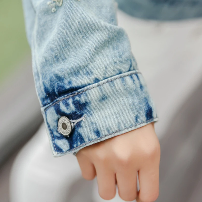 RUGOD 2018 Vintage Funny Print Jean Jacket Women Ripped Hole Long Sleeve Bomber Jackets Casual Spring Autumn Short Denim Jacket