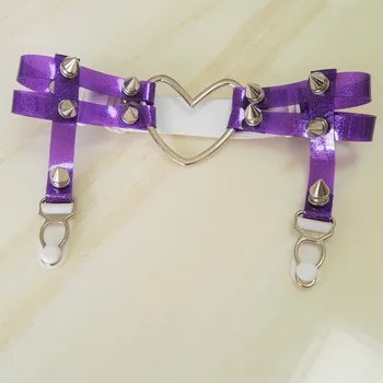 

Women Fashion Punk leather Garters Elastic Legring Belts Metal Gourd buckle Clip Hook stud rivet Female Stocking Garters