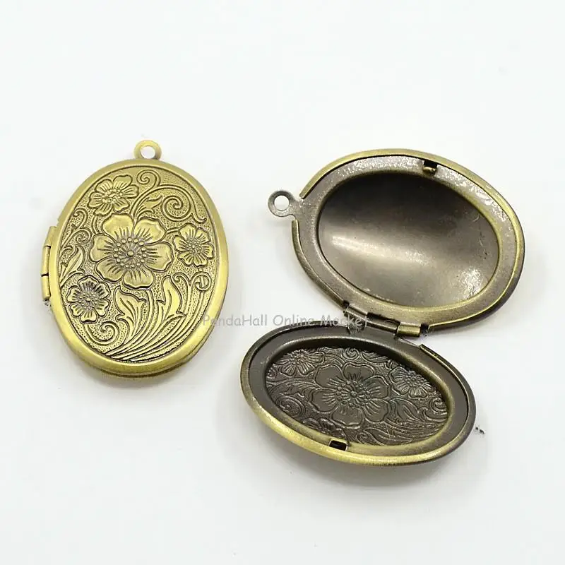 Brass Locket Pendants, Picture Frame Charms for Necklace, Antique