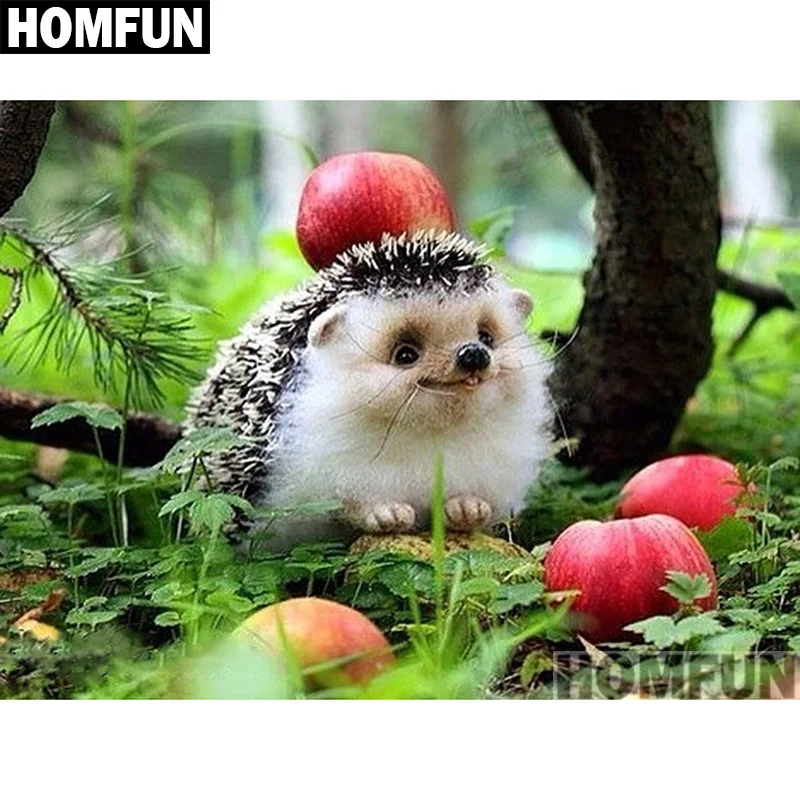 HOMFUN Full Square/Round Drill 5D DIY Diamond Painting &quotHedgehog Apple&quot 3D Embroidery Cross Stitch Home Decor A00948 | Дом и сад