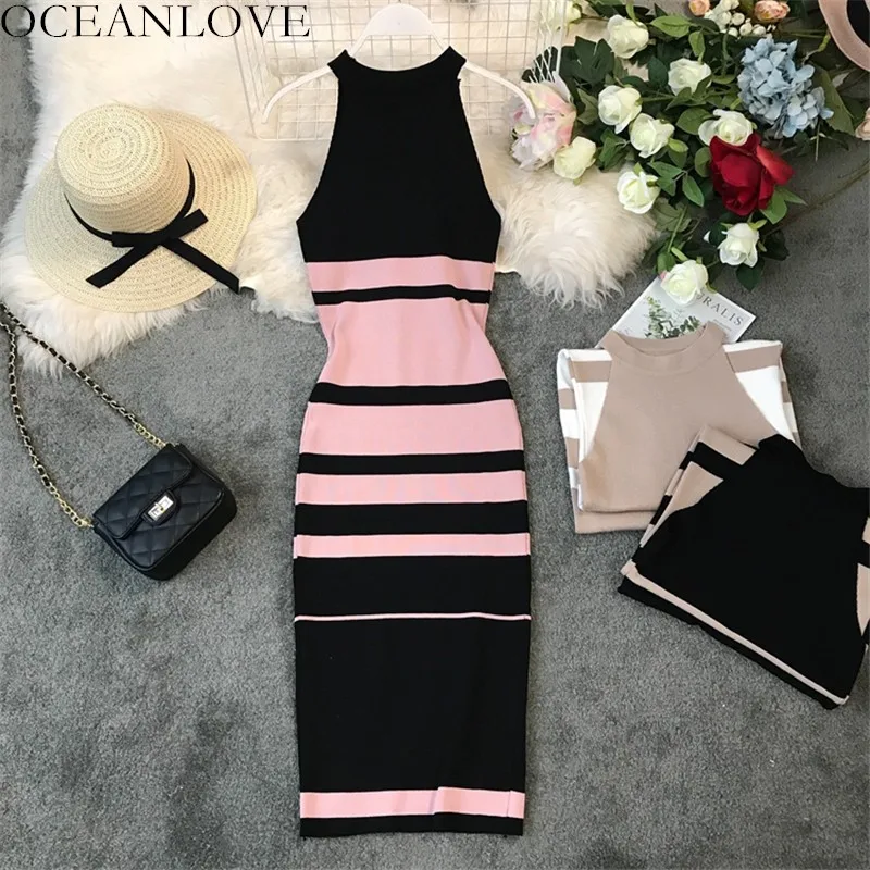 Облегающее платье OCEANLOVE, трикотажное эластичное сексуальное платье на лето 2020, платье в полоску с лямкой на шее, женское облегающее винтажно... Облегающее платье OCEANLOVE, трикотажное эластичное сексуальное платье на лето 2020, платье в полоску с лямкой на шее, женское облегающее винтажно...
