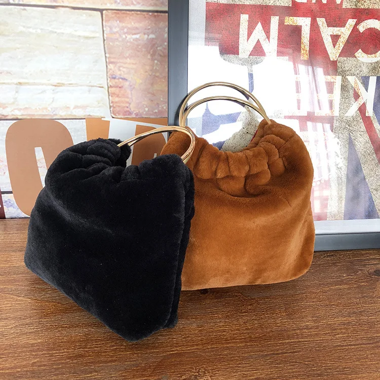 Роскошная шерстяная меховая сумка с кольцом на ручке, женские зимние вечерние сумки, модные кошельки, сумки на цепочке, сумка-мессенджер, шикарная сумка для девочек