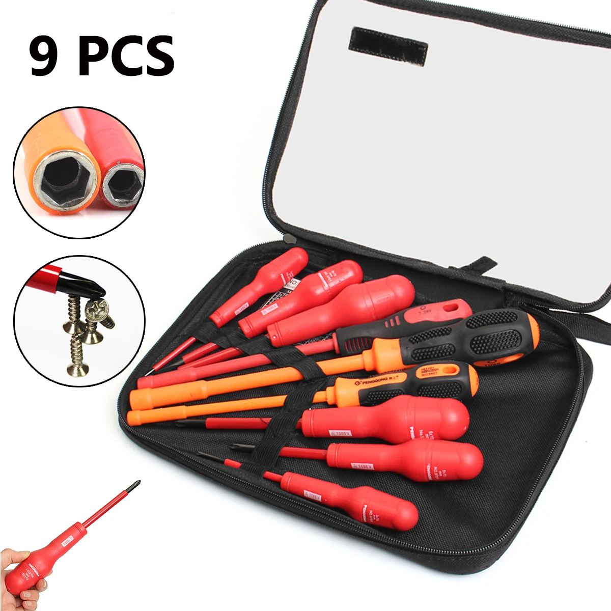

High Voltage 1000V Insulated Screwdriver Bit Set 9pcs Screwdriver Handle Design Magnetic Phillips Slotted Durable Hand Tools