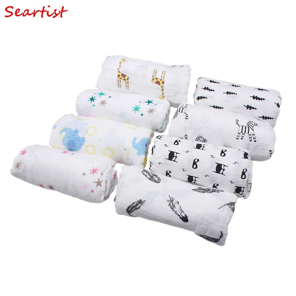 

Newborn Muslin Swaddle Blanket Infant 100%Cotton Double Gauze Blanket New Baby Soft Bath Towel Hold Wraps 1.2m*1.2m 185g 30C