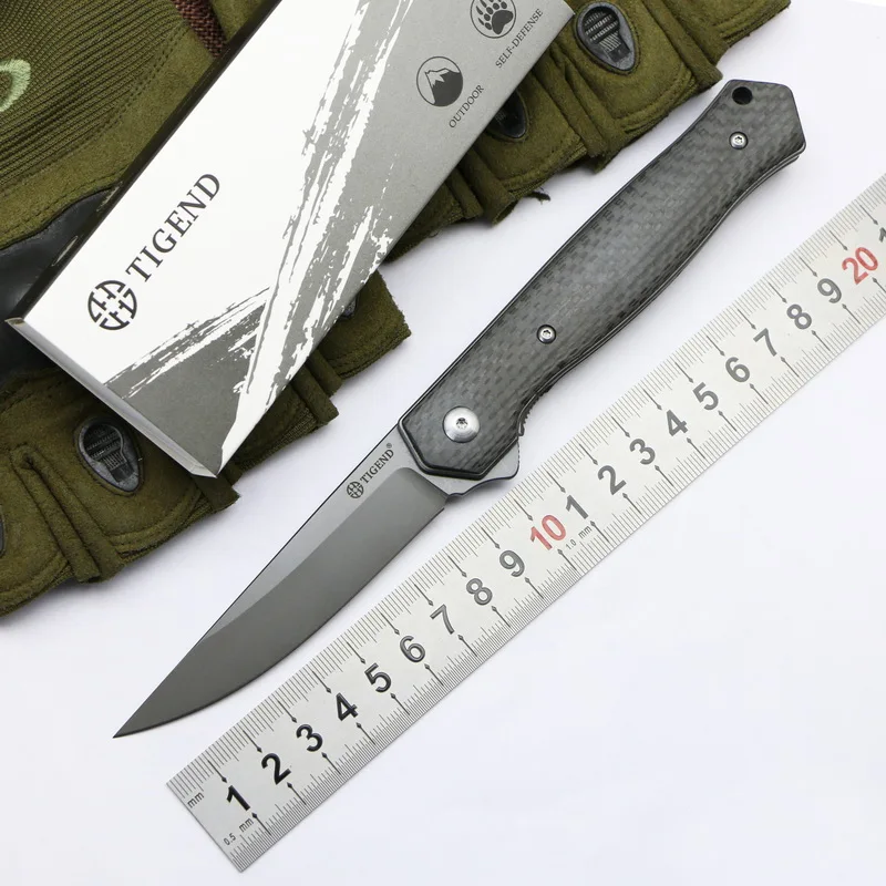 

TIGEND Plus Kwaiken D2 steel flip folding knife carbon fiber handle knife tactical camping tool with folding knife riding EDC