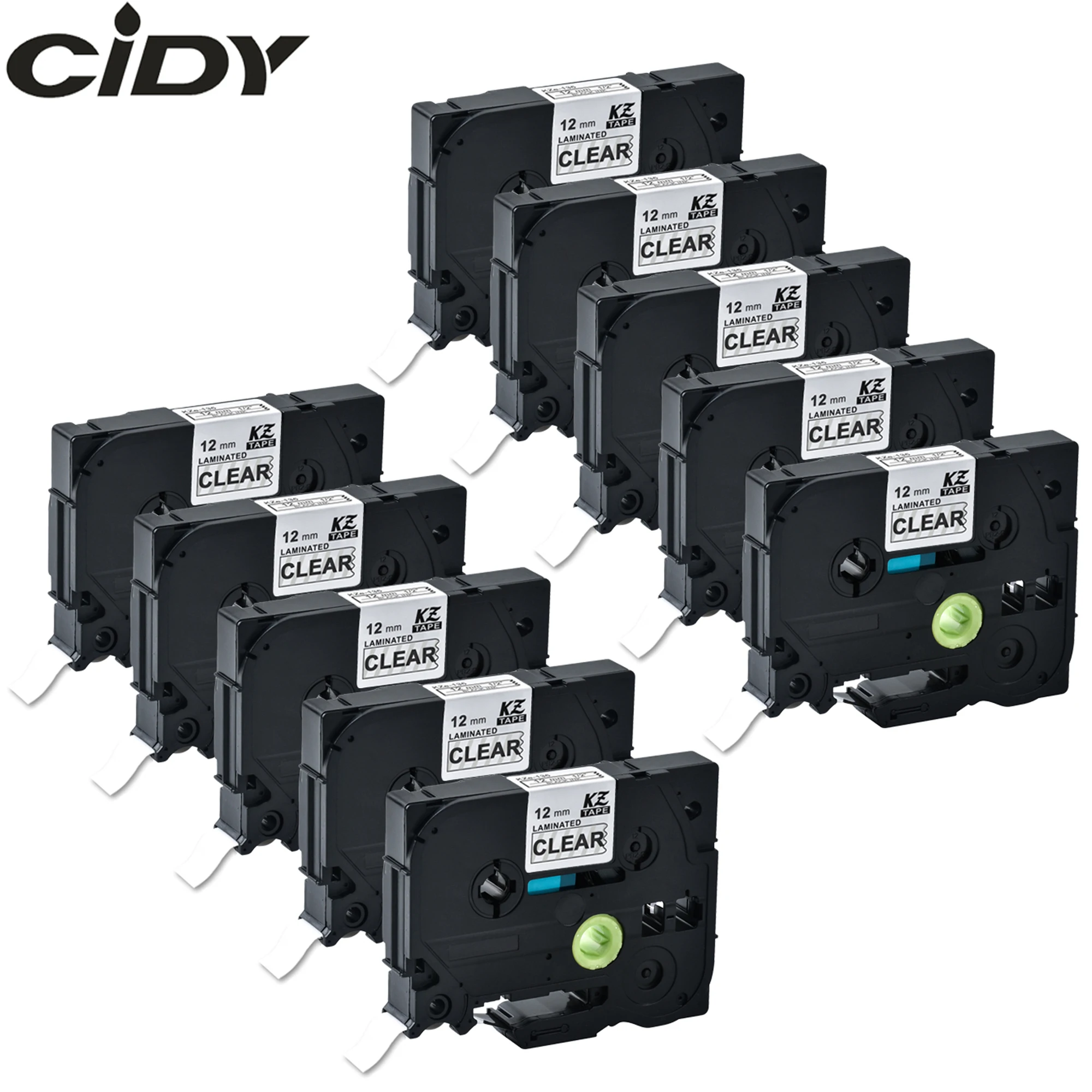CIDY 10 шт. 12 мм белые на прозрачных tze лентах для этикеток совместимых с TZe135 TZe 135 tz135 tz