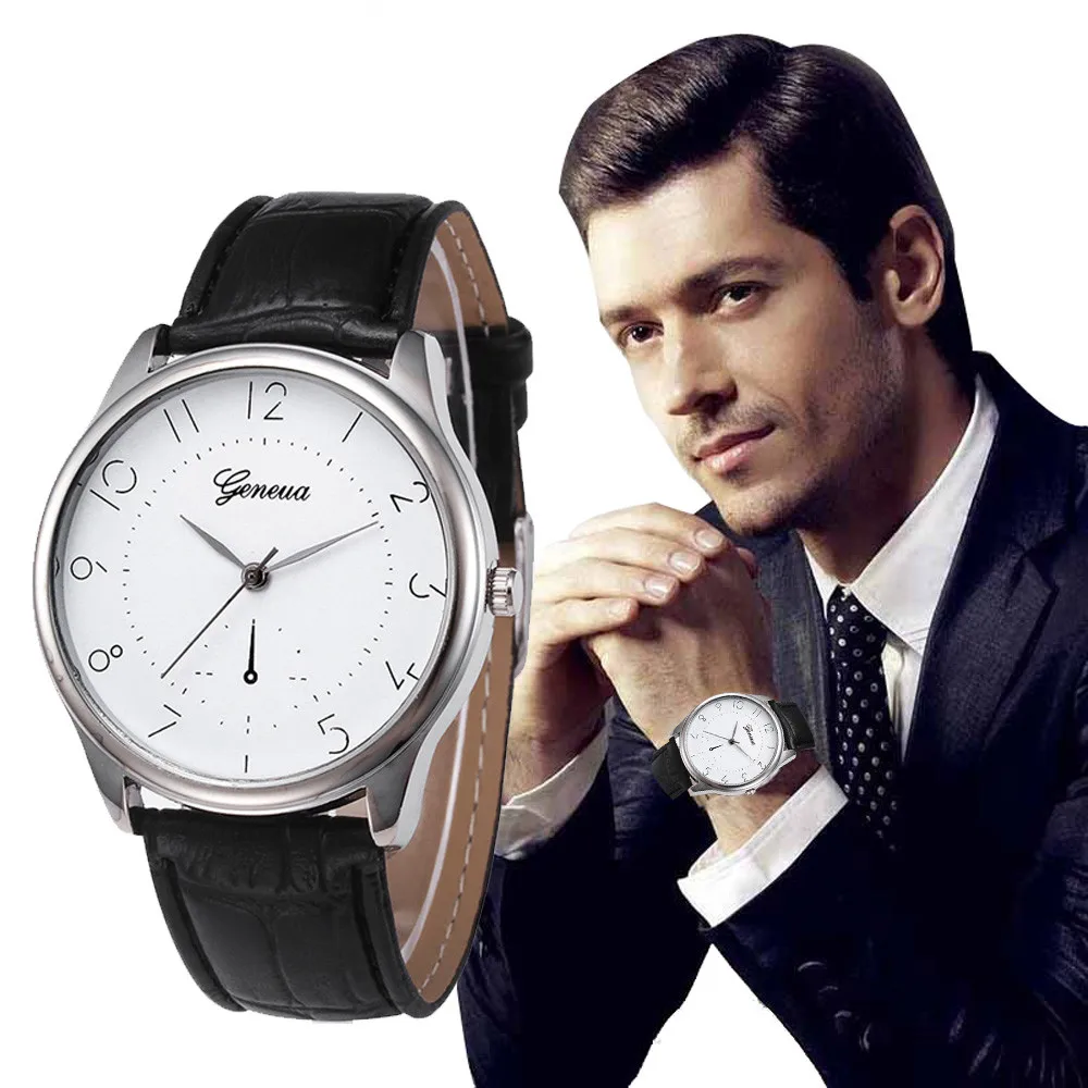 

New men's leather watch 2019 Arabic numerals simple white dial quartz casual business wrist watch automatic watch movement @9