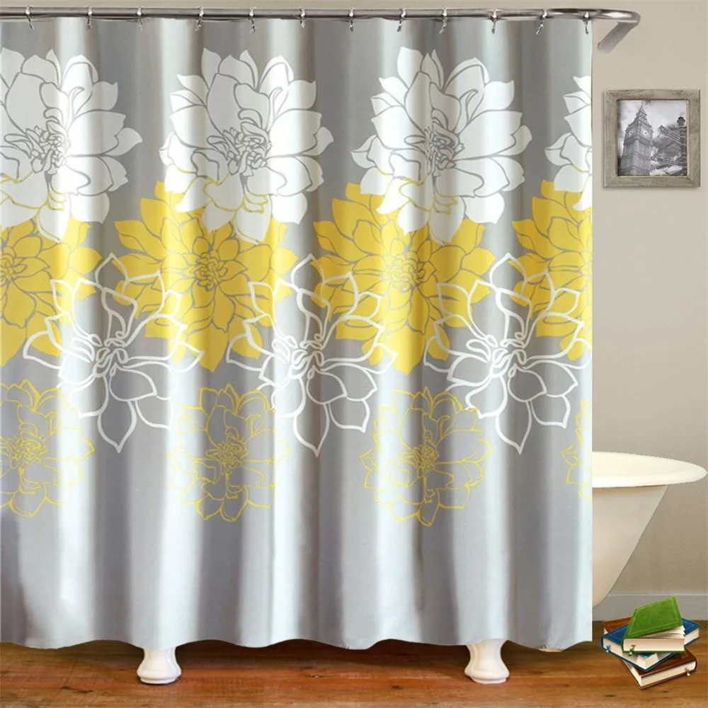 Floral Shower Curtain Flower Shower Curtain Set Yellow ...