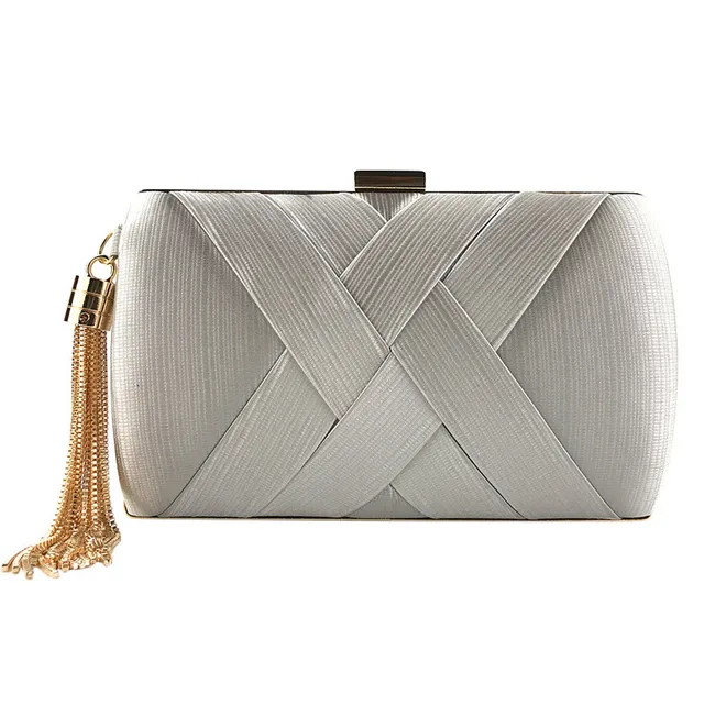 Silver Luxury Silk Clutch Purse With Chain Tassel