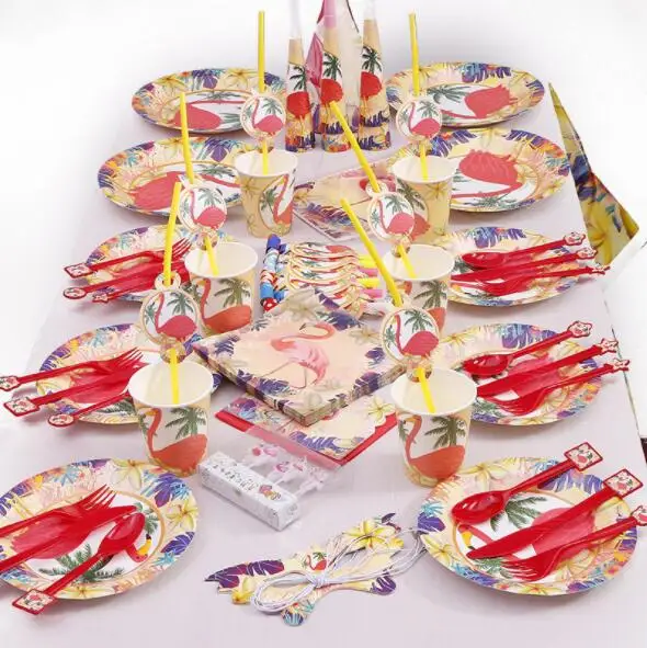 

Summer Party Red Flamingo Party Tableware Kit Disposable Paper Cups/Plate/Strwas Birthday Party Decoration Kids Party Supplies