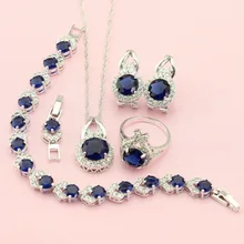 4 unids Plata Conjuntos de Joyas Para Las Mujeres Zafiro Azul Sonte Bijouterie Pendiente/Colgante/Collar pulsera Caja de Joyería Libre