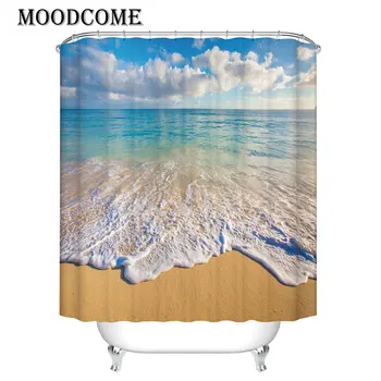 

beach sea 3d curtain shower bathroom shower courtain drop shipping shower curtain hooks bath courtain