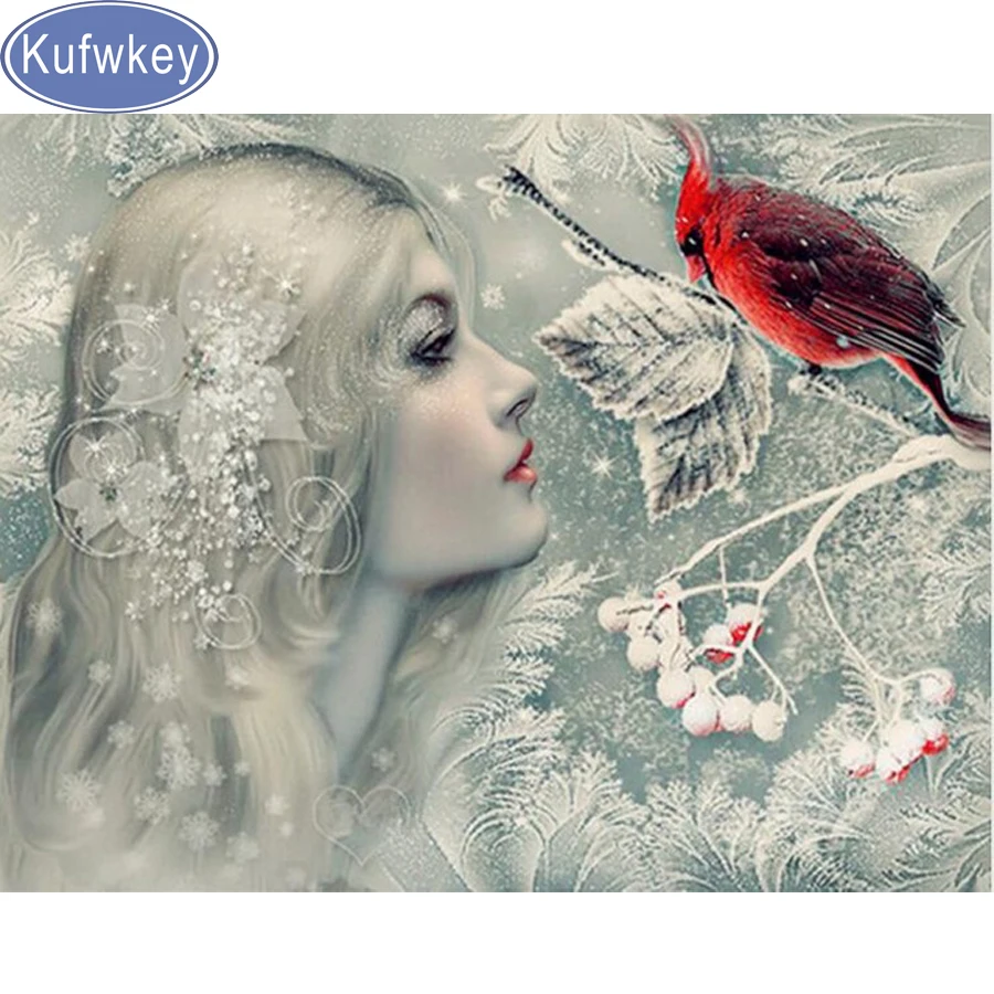 

5D diy Diamond Painting beauty and bird,Full square 3d Diamond Embroidery Cross Stitch winter snow,diamond Mosaic Decoration