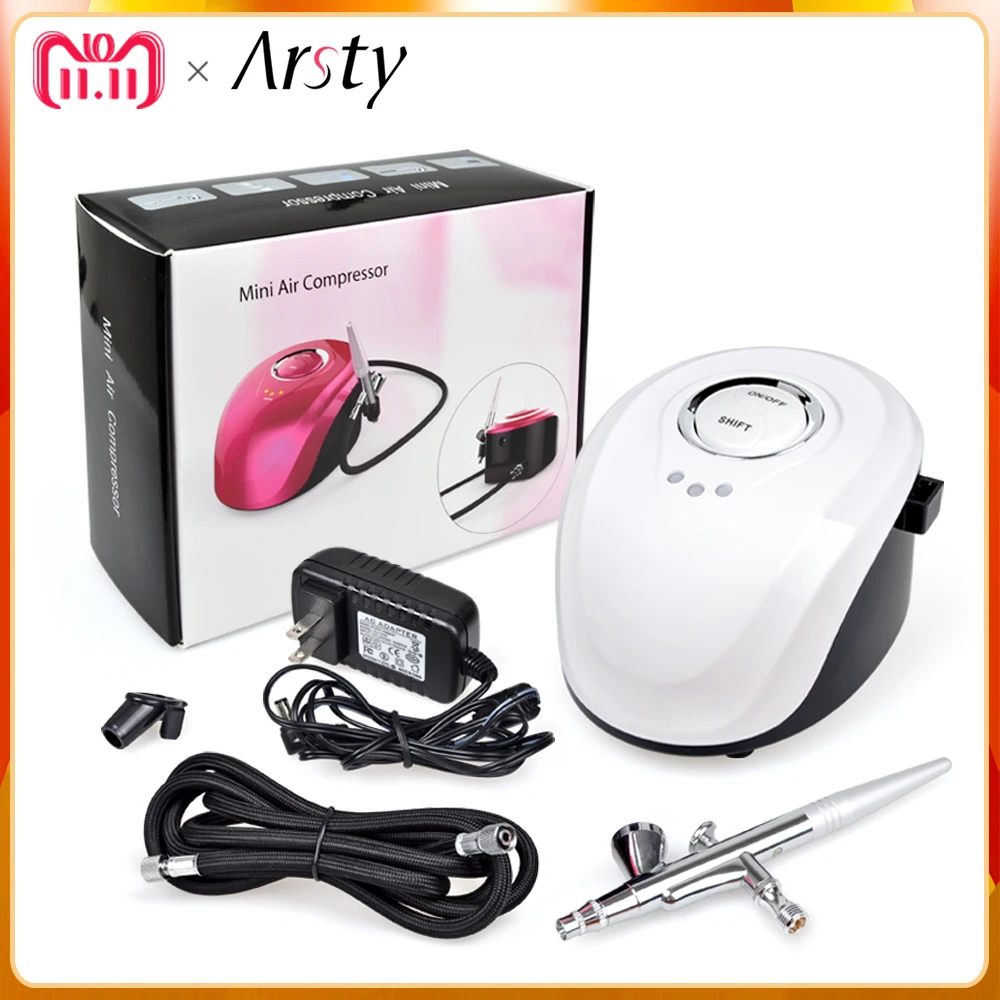 

Arsty Airbrush Compressor Kit 3 Speeds Adjustable Tattoo Airbrush for Nail Art, Cake Decoration, Makeup, Painting