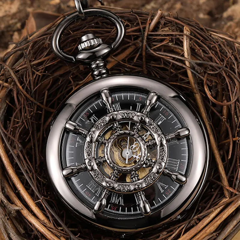 Уникальный Hollow Дизайн Винтаж Механические карманные часы Для мужчин ретро Роскошные стимпанк ручной Fob цепи часы Цепочки и ожерелья