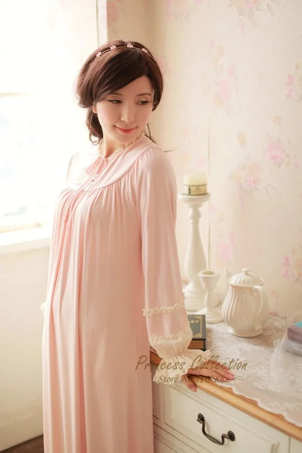 Модальные принцесса Для женщин Ночная рубашка Винтаж Pijamas длинные пижамы хлопок ночная рубашка