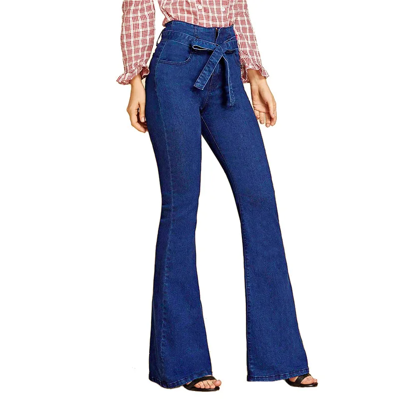 Джинсы женские с высокой талией расклешенные джинсы для мам джинсы для женщин в стиле бойфренд обтягивающие женские джинсы брюки женские черные широкие брюки для женщин большие размеры плюс женские джинсовые - Цвет: Dark blue