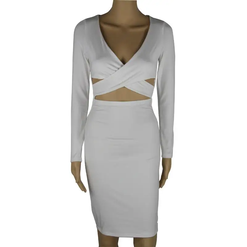 ADEWEL 2017 Autumn Long Sleeve Hollow Out Sexy Club Bandage Bodycon Dress Velvet Inside Elastic Elegant Pencil Party Dresses (21)
