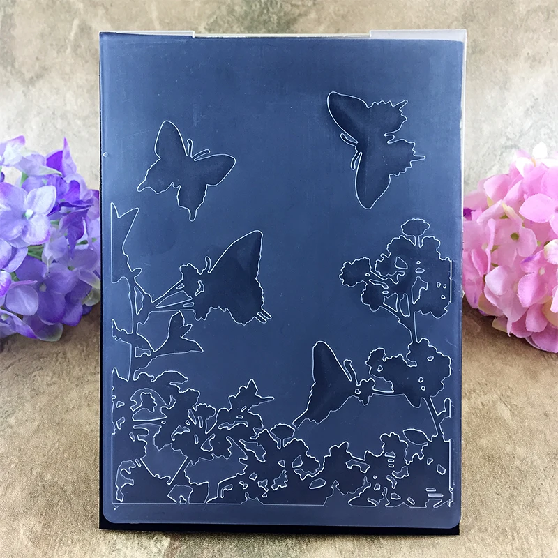 Butterflies in Flowers DIY Scrapbook Bump Plastic Embossing Folder For