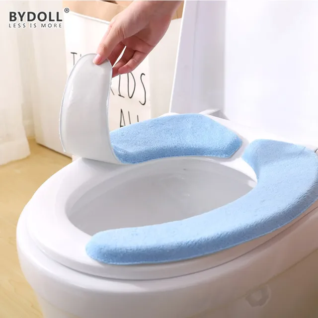 BYDOLL Portable And Washable Toilet Seat Cover Cushion Pads Warmer Thick Flannel Paste Memory