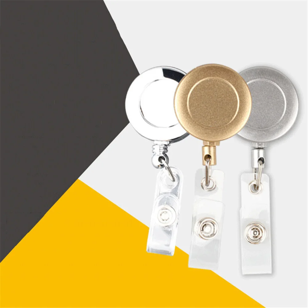 

Cute Metalic Color Retractable Pull Key Ring ID Badge Reel Holder Nurse Name Tag Card Holder Badge Holder Clip Office Supplies