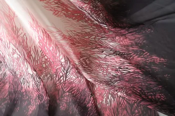 

75D chiffon fabric rose red botany grass white background Positioning printed on both sides for apparel and scarf CH2194