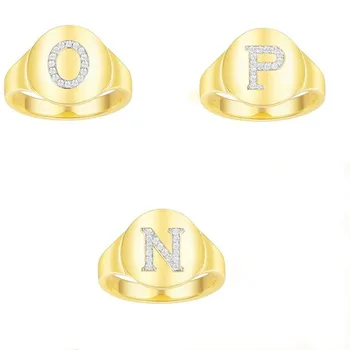 

Fashion Brand 925 Sterling Silver Round Gold Color Initial Letter O P N Name Rings Inlay AAA Zircon CZ Women Girl Fine Jewelry