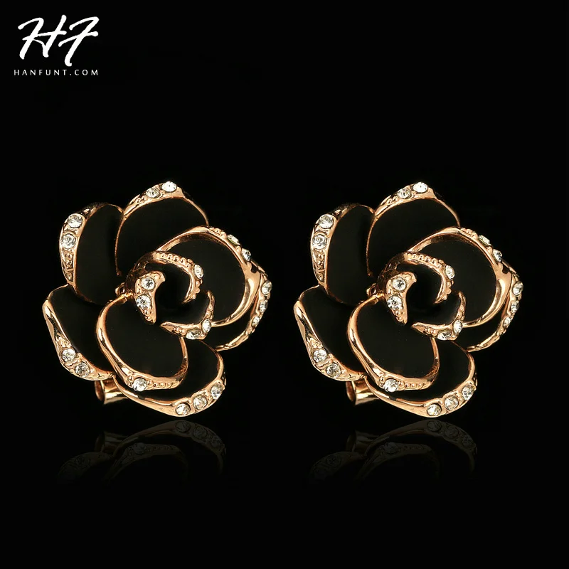 

Vintage Black Color Rose Earrings for Women Crystal Mosaic Rose Gold Color FAshion Jewelry Xmas Gift E660
