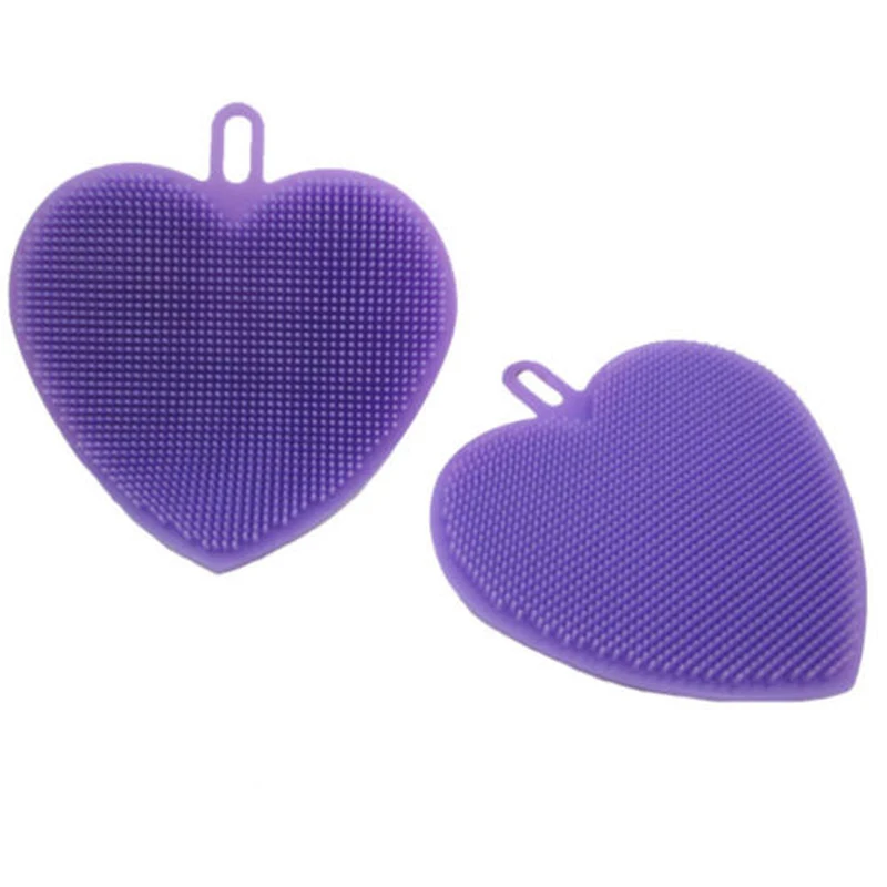 Silicone Heart Dish Washing Sponge Scrubber Kitchen Cleaning Mat Brush