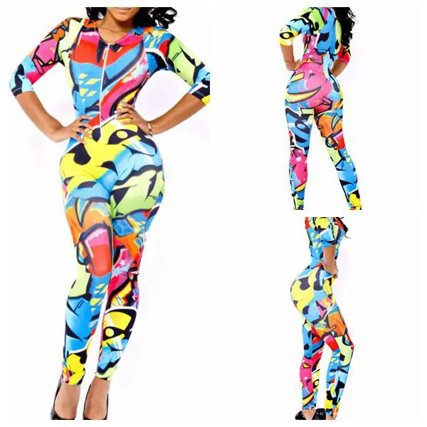 2015 summer women sexy jumpsuit animal printing bodycon club cloth set ...