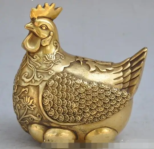 

S3341 Marked Chinese bronze copper zodiac chicken rooster animal money lucky Statue