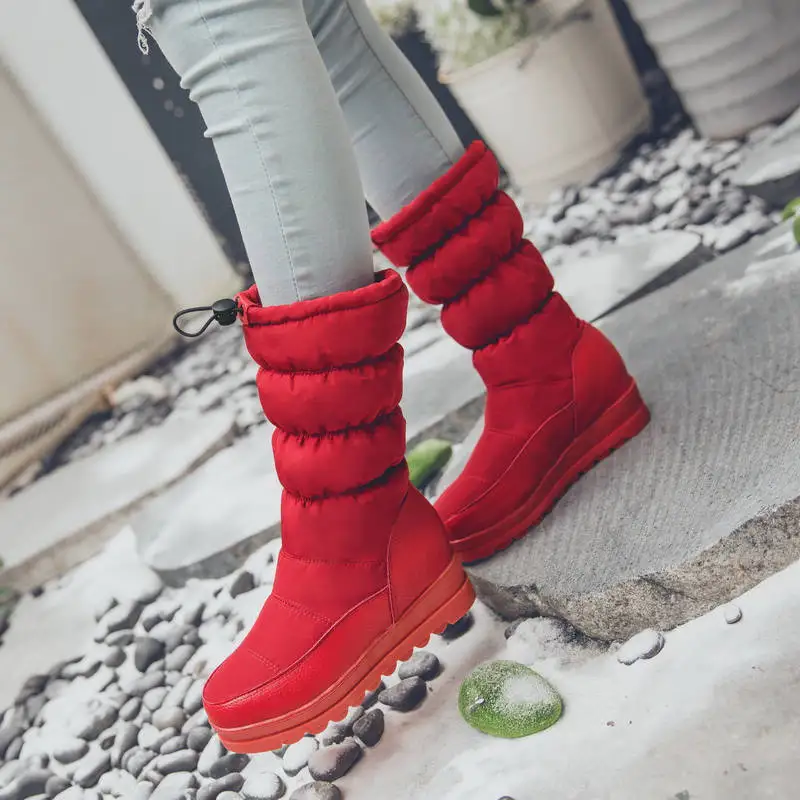 MEMUNIA/2018 Новый arriv сапоги женские зимние снегоступы с закругленным носком высокого качества модные ботинки до середины икры на платформе