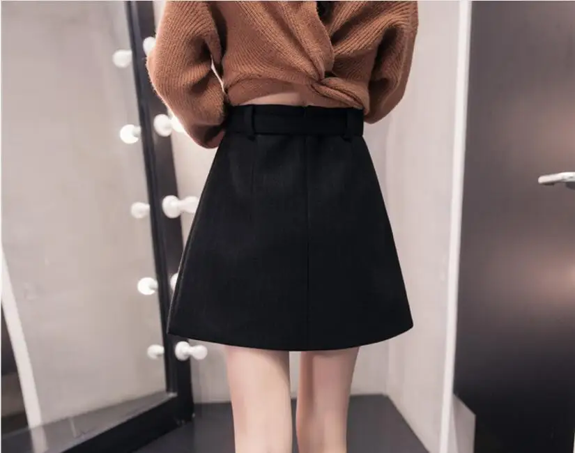 Новая модная утолщенная осенне-зимняя шерстяная юбка с высокой талией, облегающая Сексуальная Женская мини-юбка, Женская Повседневная офисная юбка с поясом