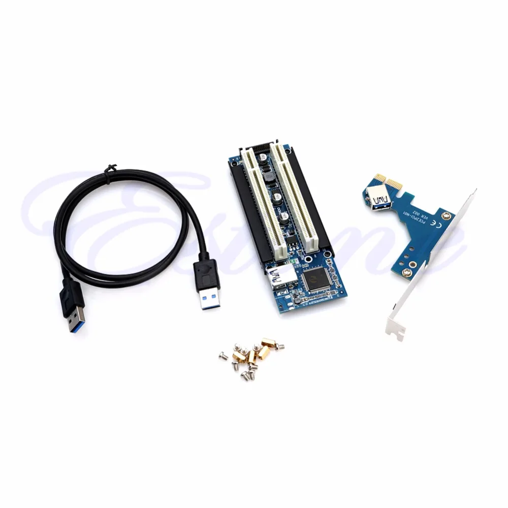 

1 Set PCI-E Express X1 to Dual PCI Riser Extend Adapter Card With 2.6 FT USB3.0 Cable New And High Speed