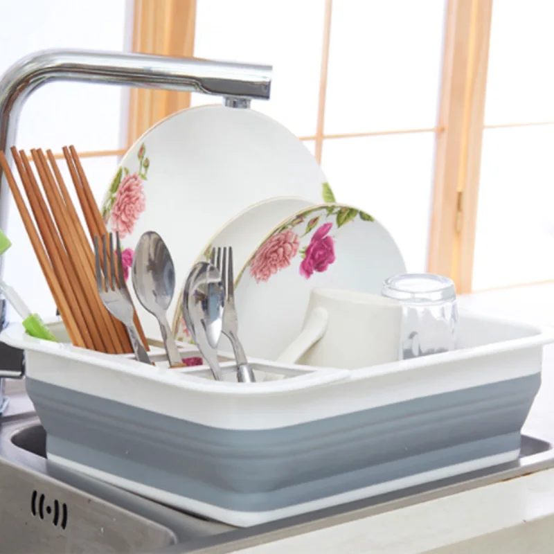 Kitchen Foldable Dish Plate Drying Rack Organizer Plastic Storage Holder Drainer Bowl Tableware Plate Portable Home Shelf