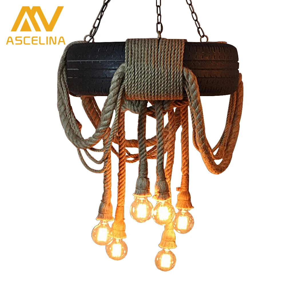 

ASCELINA Loft Car tire Pendant Lighting Tyre Retro American Country Dining Light Living Rope Lamp Vintage Industrial Hemp