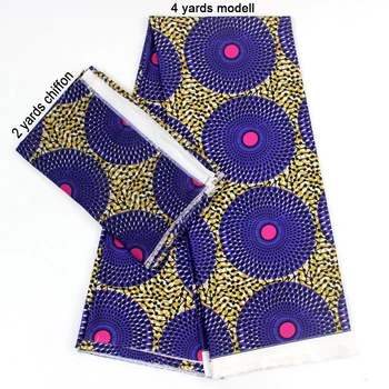 

2 Pcs Set 4 Yards African Ankara Prints Modell Material & 2 Yards Chiffon Ankara Chiffon Fabric YBXM-16