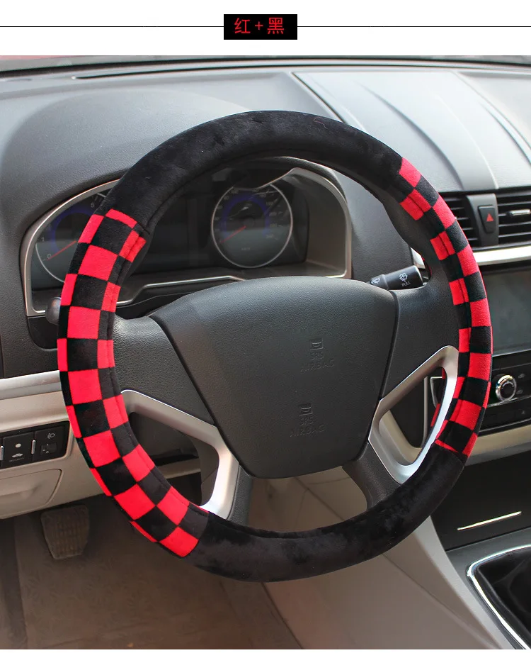 winter used plush car steering wheel covers,spliced color,keep warmth