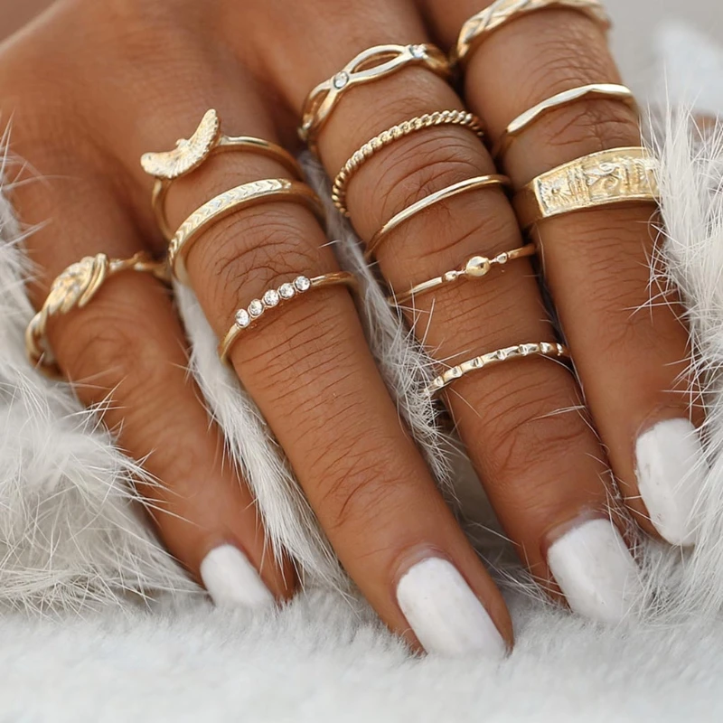 

12Pcs Charm Midi Gold Color Finger Ring Set for Women Boho Vintage Knuckle Rings Party Punk Jewelry Gift Girl New