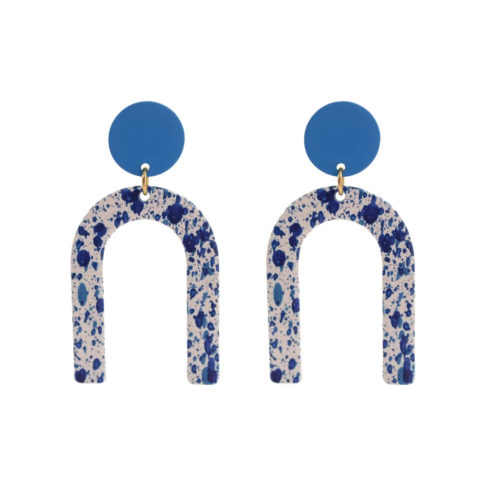 

HUIDANG 2018 Fall Color Block Lacquered U shaped Metal Geometric Drop Earrings for Women
