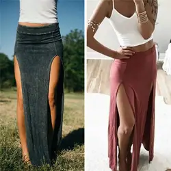 Новый лето-осень женские длинные юбки ботильоны Длина высокое Разделение Однотонная юбка женский длинный прямой юбка Saias Для женщин юбка